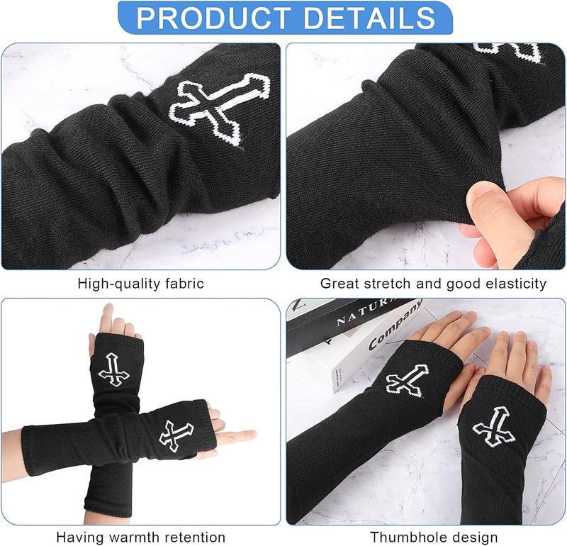 XEPST 2 Pairs Goth Arm Sleeve Fingerless Gloves for Women, Winter Arm Warmers Black Gloves Mittens Punk Gothic Wrist Gloves with Thumb Holes for Women Girls Halloween Costume Cosplay Accessories - Image 4